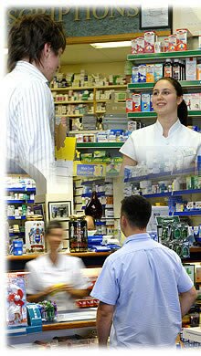 Customer being served at Lodi Lama Hawkinge and Lyminge Pharmacy